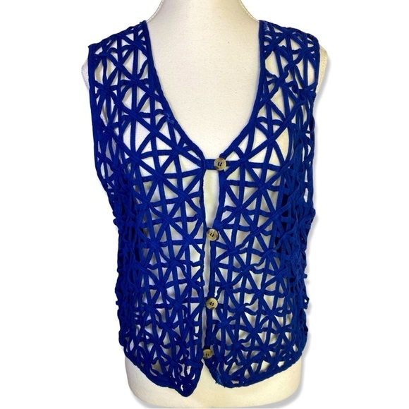 ⭐️VINTAGE AGAPO Open Weave Royal Blue Vest - Picture 1 of 8